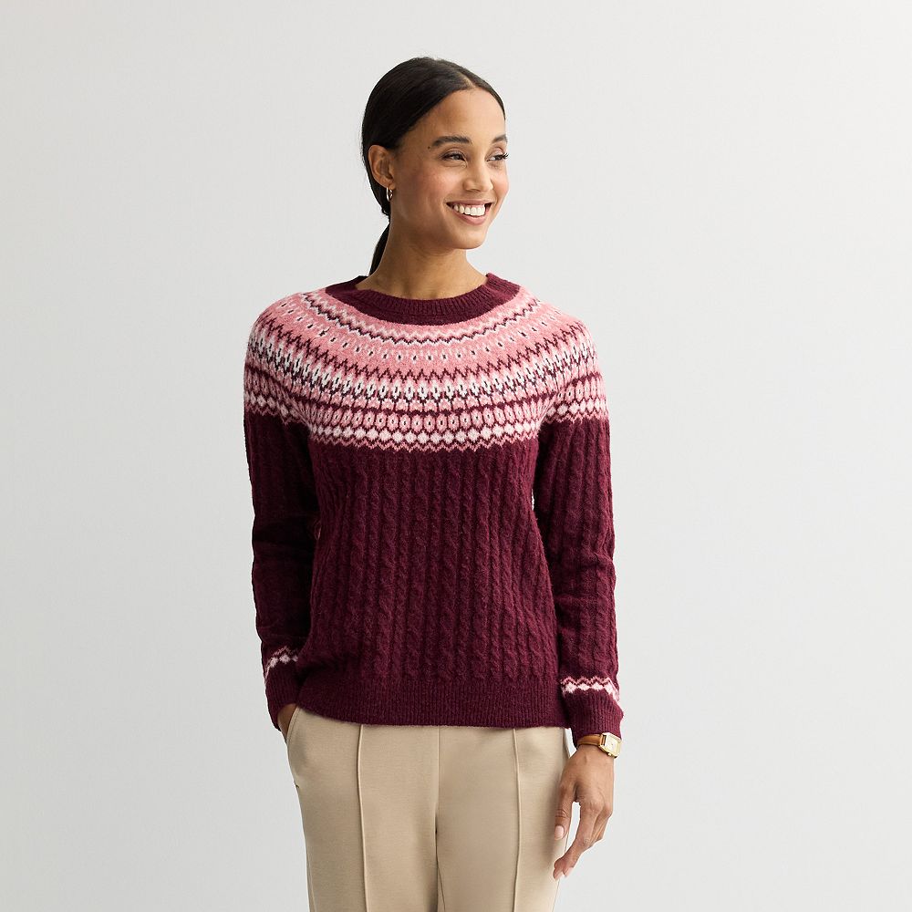 Petite Croft & Barrow® Diamond Fair Isle Cable Pullover Sweater