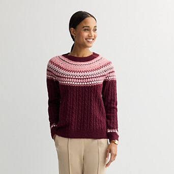 Petite Croft & Barrow® Diamond Fair Isle Cable Pullover Sweater
