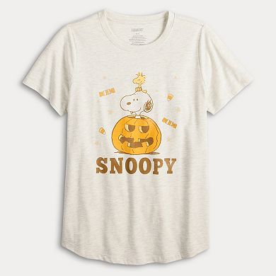 Women's Peanuts Snoopy And Woodstock Sitting In A Pumpkin Halloween Graphic Tee