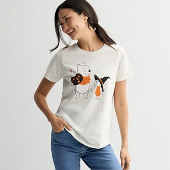 Disney's Winnie The Pooh And Piglet Pumpkin And Witch Hat Halloween Women's Graphic Tee