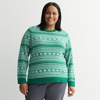 Plus Size Croft & Barrow® Raglan Sleeve Ringer Fairisle Sweater
