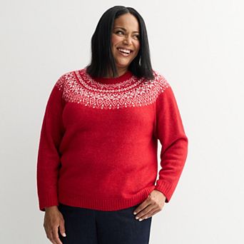 Plus Size Croft & Barrow® Raglan Sleeve Ringer Fairisle Sweater