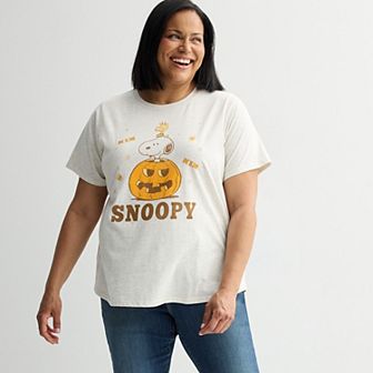 Plus Size Peanuts Snoopy And Woodstock Sitting In A Pumpkin Halloween Graphic Tee