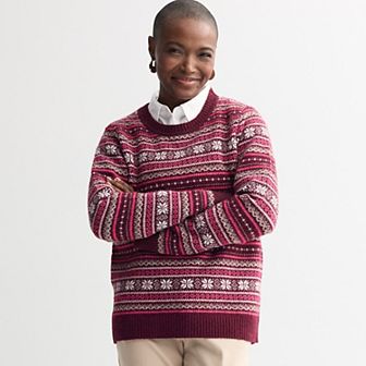 Petite Croft & Barrow® Raglan Sleeve Ringer Fairisle Sweater