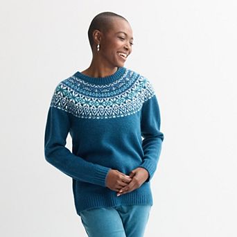 Petite Croft & Barrow® Raglan Sleeve Ringer Fairisle Sweater