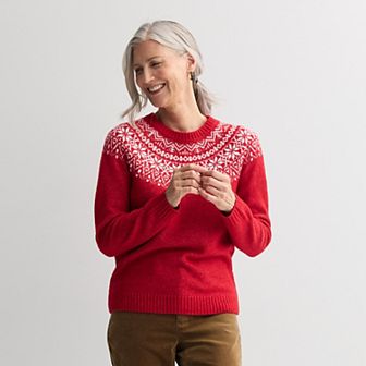Petite Croft & Barrow® Raglan Sleeve Ringer Fairisle Sweater
