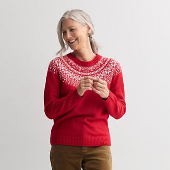 Petite Croft & Barrow® Raglan Sleeve Ringer Fairisle Sweater