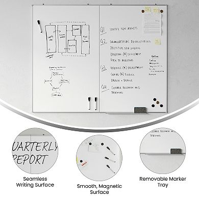 Emma And Oliver 60" x 48" Magnetic Dry Erase Board For Wall With Tray And Aluminum Frame
