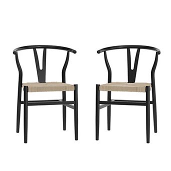Emma and Oliver 2 pk Wooden Y-Back Style Stack Dining Chair w/ Kraft Paper Seat