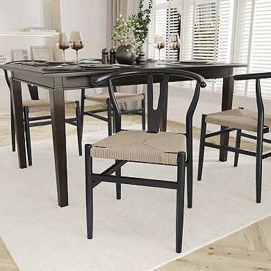 Emma and Oliver 2PK Wooden Y-Back Style Stack Dining Chair w/ Kraft Paper Seat