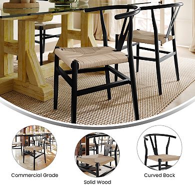 Emma and Oliver 2PK Wooden Y-Back Style Stack Dining Chair w/ Kraft Paper Seat