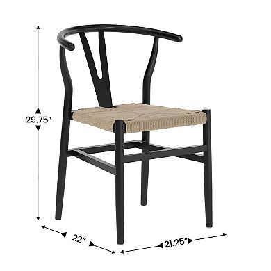 Emma and Oliver 2PK Wooden Y-Back Style Stack Dining Chair w/ Kraft Paper Seat