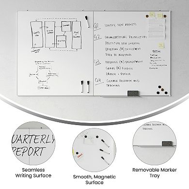 Emma And Oliver 72" x 40" Magnetic Dry Erase Board For Wall With Tray And Aluminum Frame