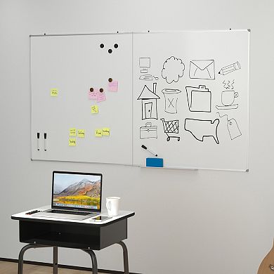 Emma And Oliver 72" x 40" Magnetic Dry Erase Board For Wall With Tray And Aluminum Frame