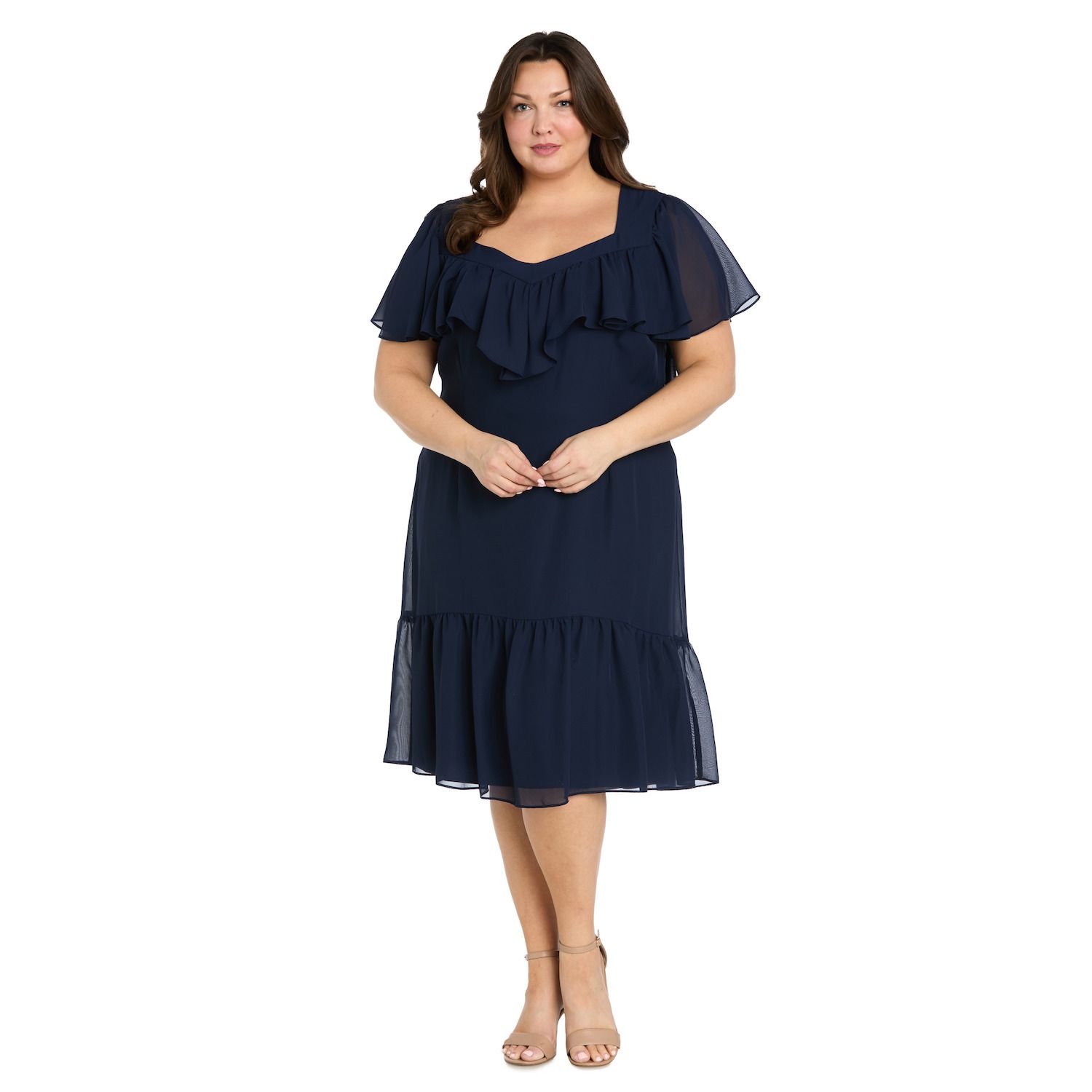 Женские платья R&M Richards Plus Size R&M Richards Tea Length Capelet & Shirred Skirt Dress