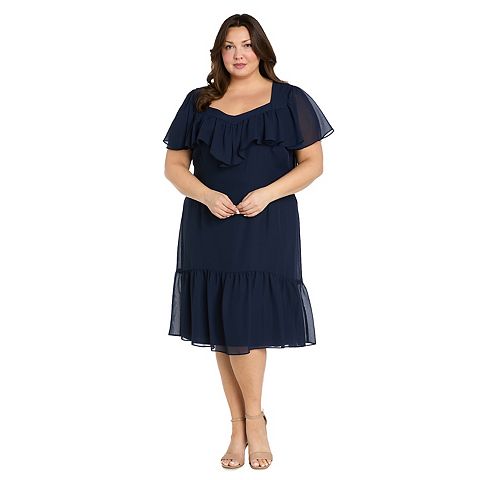 Женские платья R&M Plus Size R&M Richards Tea Length Capelet & Shirred Skirt Dress