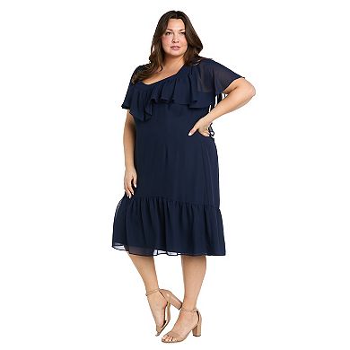 Plus Size R&M Richards Tea Length Capelet & Shirred Skirt Dress
