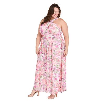 Plus Size R&M Richards Criss Cross Halter Maxi Dress