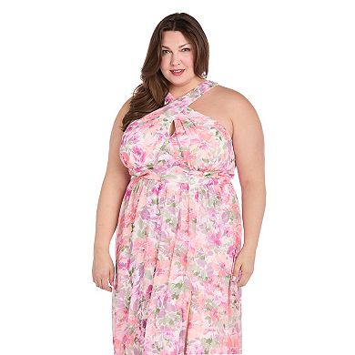 Plus Size R&M Richards Criss Cross Halter Maxi Dress