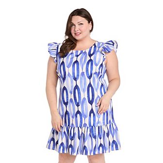 Plus Size R&M Richards Ruffle Sleeve A-Line Dress
