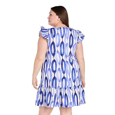 Plus Size R&M Richards Ruffle Sleeve A-Line Dress