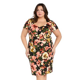 Plus Size R&M Richards Floral Print Scuba Short Sleeve Dress