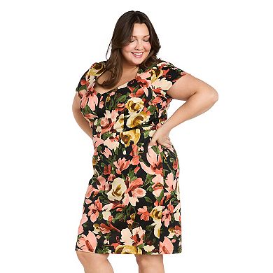 Plus Size R&M Richards Floral Print Scuba Short Sleeve Dress