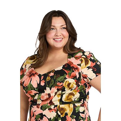 Plus Size R&M Richards Floral Print Scuba Short Sleeve Dress