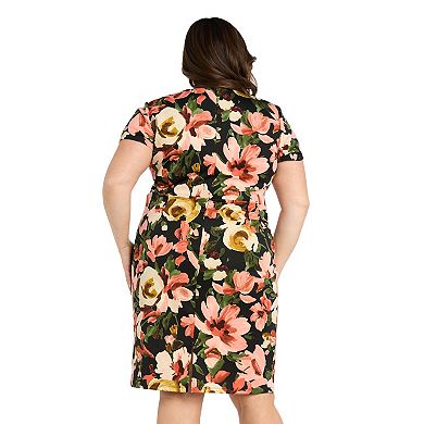 Plus Size R&M Richards Floral Print Scuba Short Sleeve Dress