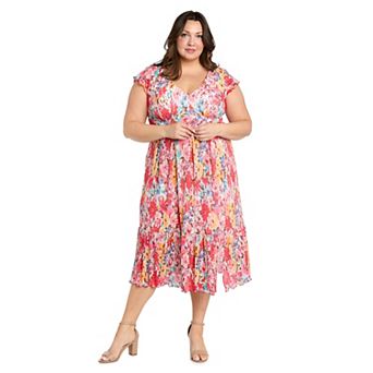 Plus Size R&M Richards Pleated Tiered Dress