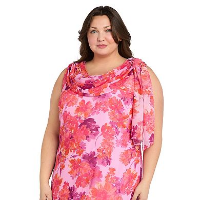 Plus Size R&M Richards Side Tie Print Ruffle Trim Chiffon Dress