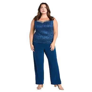 Plus Size R&M Richards 3-pc. Scallop Lace Duster, Beaded Neck Tank Top & Pants Set