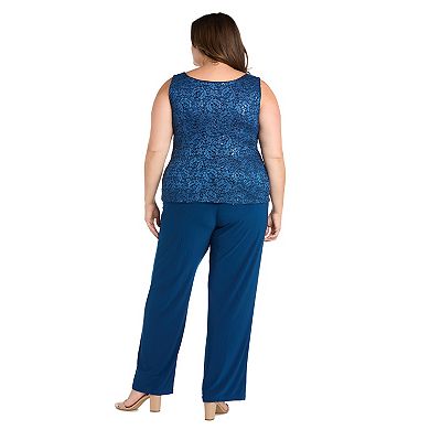 Plus Size R&M Richards 3-pc. Scallop Lace Duster, Beaded Neck Tank Top & Pants Set