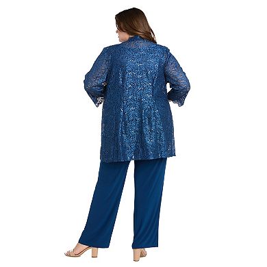 Plus Size R&M Richards 3-pc. Scallop Lace Duster, Beaded Neck Tank Top & Pants Set