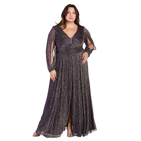 Женские платья R&M Plus Size R&M Richards Long Crinkle V-Neck Long Sleeve Pleated Dress