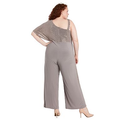 Plus Size R&M Richards Metallic One-Shoulder Jersey Jumpsuit