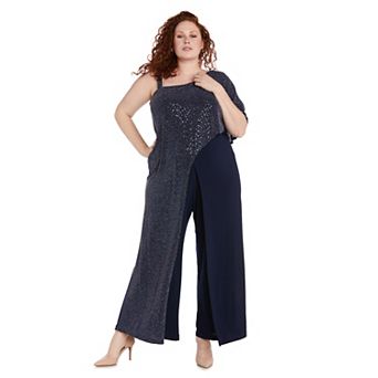 Plus Size R&M Richards Metallic One-Shoulder Jersey Jumpsuit