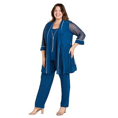 Plus Size R&M Richards 2-pc. Mesh Inset Jacket & Mock Pantsuit with Rhinestone Detail Set