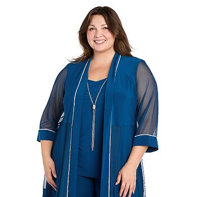 Plus Size R&M Richards 2-pc. Mesh Inset Jacket & Mock Pantsuit with Rhinestone Detail Set