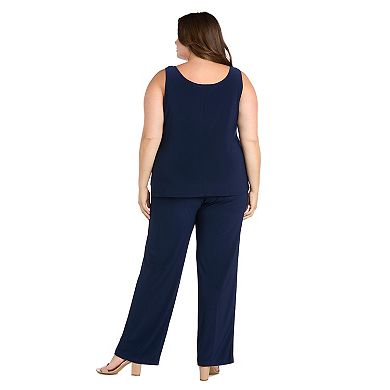 Plus Size R&M Richards 4-pc. Embroidered Sequin Duster Jacket, Tank Top & Jersey Pants Set with Necklace