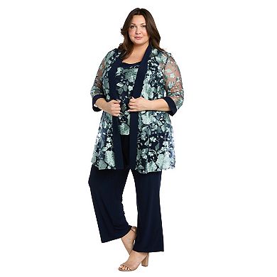 Plus Size R&M Richards 2-pc. Floral Threaded Duster & Pantsuit Set