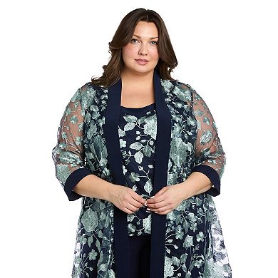 Plus Size R&M Richards 2-pc. Floral Threaded Duster & Pantsuit Set