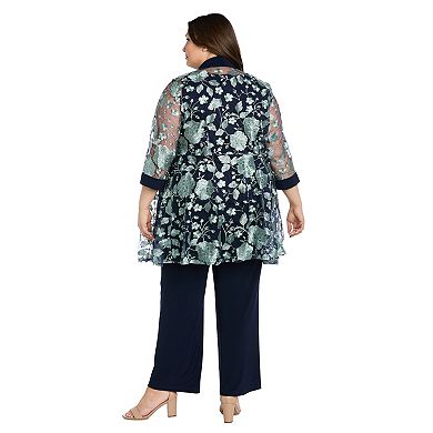 Plus Size R&M Richards 2-pc. Floral Threaded Duster & Pantsuit Set
