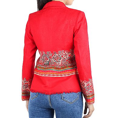 Women's Printed Long Sleeve Short Notched Blazer Jacket Coat