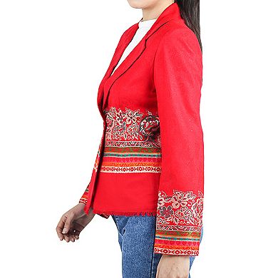 Women's Printed Long Sleeve Short Notched Blazer Jacket Coat
