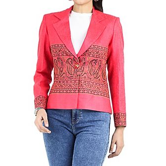 Women's Printed Long Sleeve Short Notched Blazer Jacket Coat