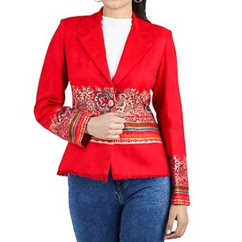Women's Printed Long Sleeve Short Notched Blazer Jacket Coat