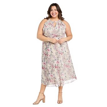 Plus Size R&M Richards Puff Print Power Mesh Blouson Dress