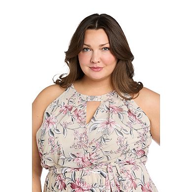 Plus Size R&M Richards Puff Print Power Mesh Blouson Dress