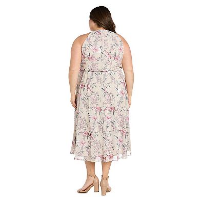 Plus Size R&M Richards Puff Print Power Mesh Blouson Dress